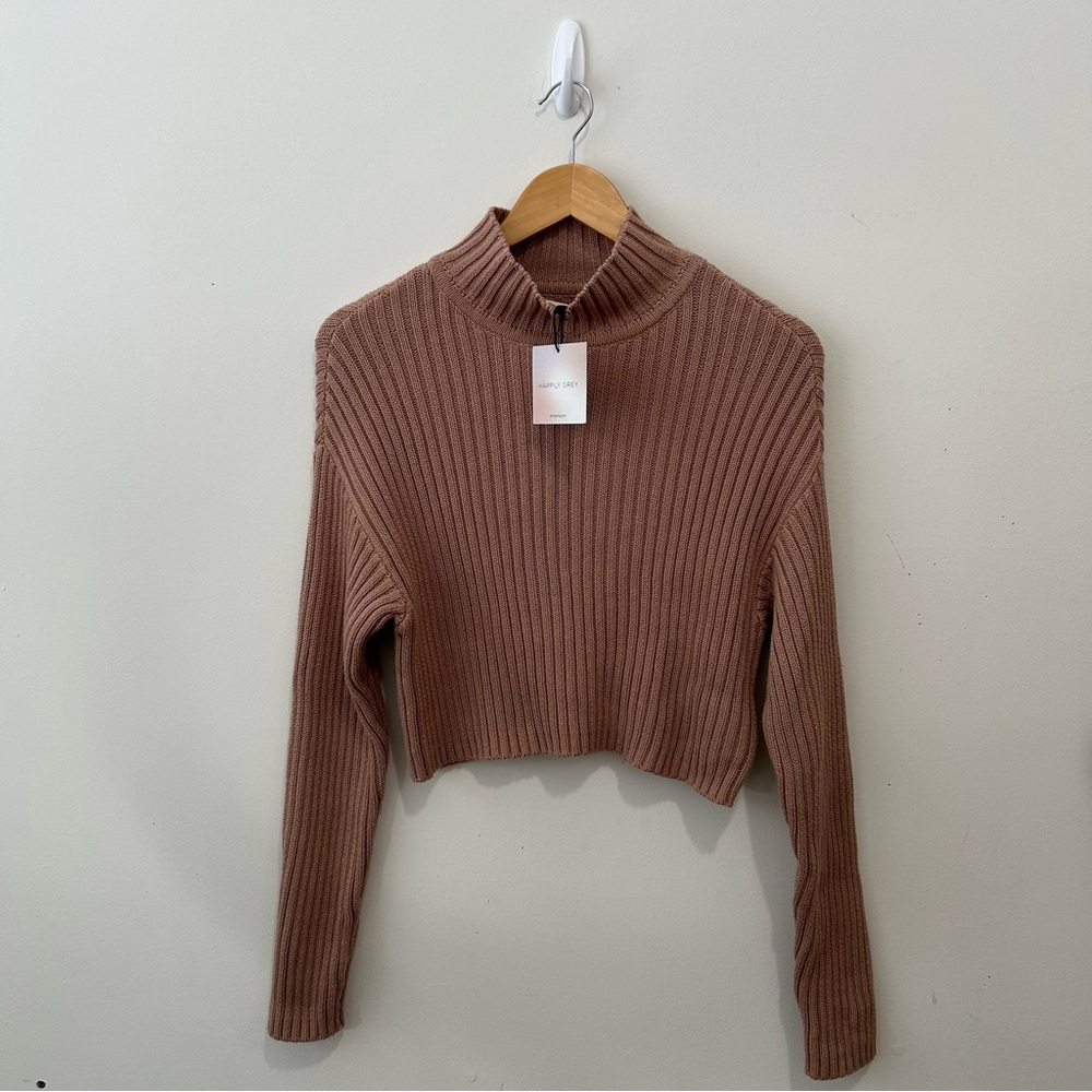 Happily Grey Women’s XS Knit Sweater Cropped mauve brown